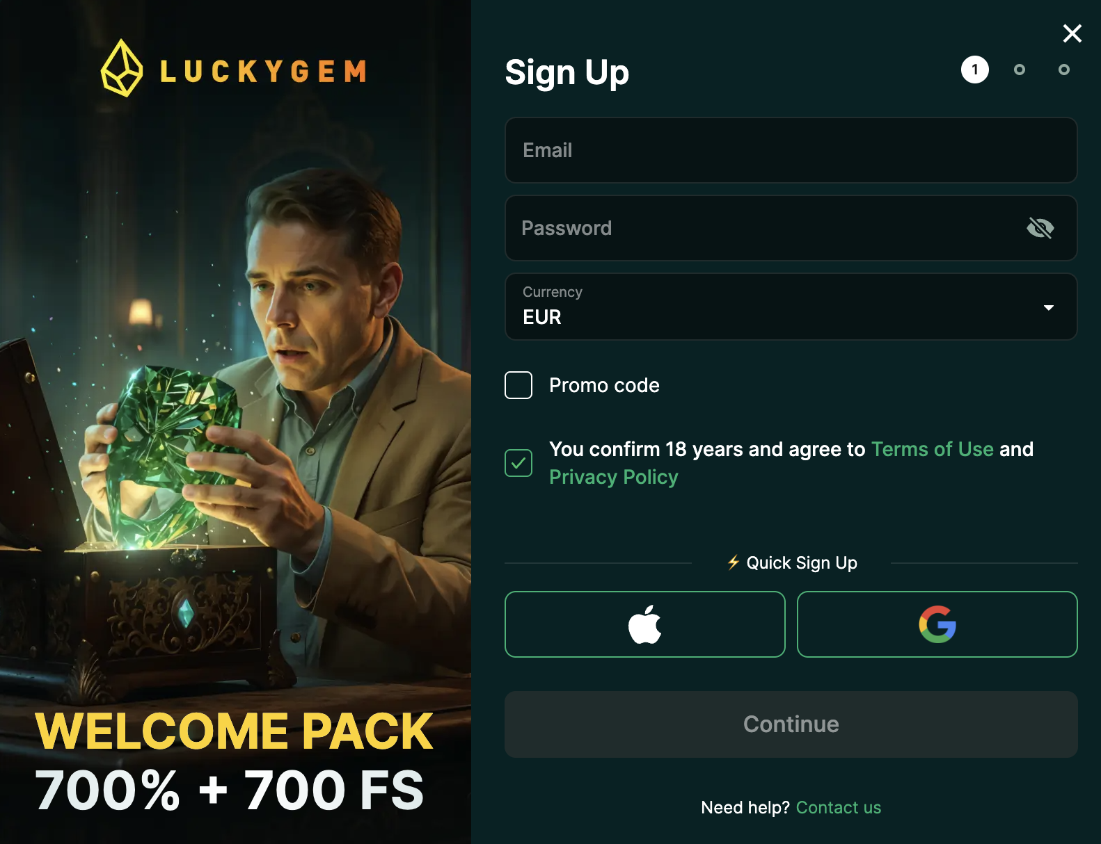 LuckyGem Registreren